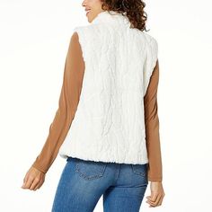 Colleen Lopez Embellished Faux Fur Vest This faux fur vest from Colleen Lopez proves that it's indeed possible to be warm, comfortable, and glamorous all at the same time. Faux Fur Vest, Faux Fur Vests, Fur Vest, Faux Fur, Off White, White