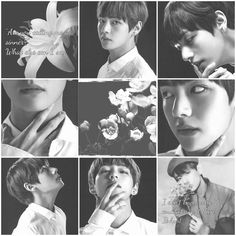 black and white photo collage with flowers