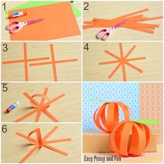 step by step instructions on how to make paper pumpkins