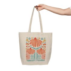 "SUSTAINABLE. The Original Shopping Tote is our best selling natural cotton tote because of its spacious bottom gusset, large imprint area, and long 30 inch shoulder strap handles.  Flower Bag with Mushrooms, Wildflower Canvas Shopping Tote, Floral Market Bag, Folk Minimalist Tote, Flower Boho Bag, Gift For Friend This tote bag will be the best companion on weekly shopping trips and beach days. It's made from a natural, 10oz./yd² cotton canvas fabric that is extremely durable. The design is simp Spring Canvas Bag In Natural Color, Cotton Flower-shaped Bag For Daily Use, Spring Natural Canvas Bags, Beige Flower-shaped Canvas Bag For Daily Use, Flower-shaped Cotton Shoulder Bag For Everyday Use, Flower Shaped Cotton Shoulder Bag For Everyday Use, Cotton Flower-shaped Shoulder Bag For Everyday Use, Everyday Cotton Flower-shaped Shoulder Bag, Summer Flower-shaped Canvas Bag