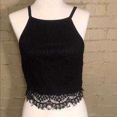 Rue 21 Black Lace Crop Top: M New With Tags. Perfect Condition Black Cropped Tank Top For Night Out, Elegant Cropped Black Tank Top, Elegant Black Cropped Tank Top, Black Tank Top For Spring Night Out, Black Crop Top For Summer Date Night, Black Crop Top For Date Night In Summer, Black Tank Top For Night Out In Spring, Trendy Black Tank Top For Going Out, Black Tank Top For Spring Party