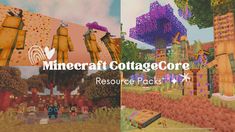 the minecraft cottage is shown in three different screens, with text overlaying it