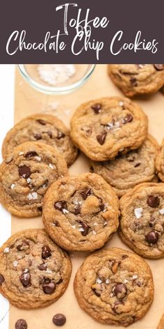 chocolate chip cookies are piled on top of each other with text overlay that reads, the best chocolate chip cookies