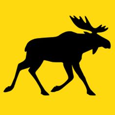 a black moose walking across a yellow background