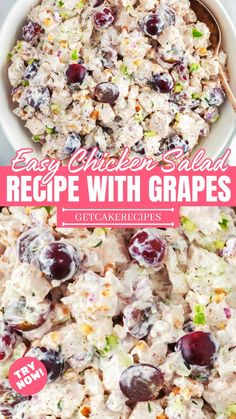 chicken salad recipe with grapes in a white bowl