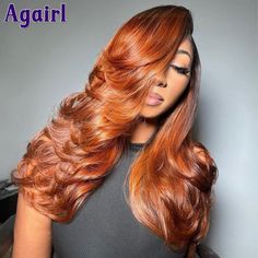 13X6 Ginger Brown with 1B Roots Body Wave Lace Front Wig 13x4 Wavy Lace Frontal Wigs 4X6 Ready Go Black And Blonde Ombre, Body Wave Lace Front Wig, Shower Hair, Curly Weave, Hair Pics, Hair Color Orange, Wave Lace Front Wig, Ginger Brown, Curly Weave Hairstyles