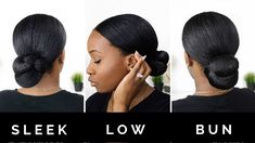 Sleek Low Bun - Protective Style - Hairlicious Inc. Protective Styles Easy, Black Hair Bun, Relaxed Hairstyles, Protective Style Braids, Cabello Afro Natural