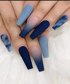 Paznokcie Hello Kitty, Long Acrylic Nail Designs, Blue Acrylic Nails, Matte Nails Design, Purple Nail, Cute Acrylic Nail Designs, Long Acrylic Nails Coffin, Acrylic Nails Coffin Short