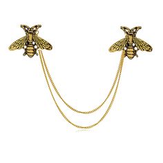 two gold toned bees with chains attached to them