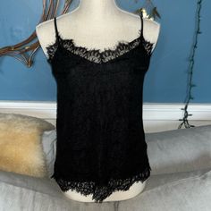 Nwt Black Lace Camisole By Monteau Size Small Adjustable Straps Chic Sleeveless Lace Top With Built-in Bra, Night Out Lace Cami Top With Built-in Bra, Cami Tank Top With Built-in Bra For Date Night, Black Lace Top With Spaghetti Straps For Summer, Black Sleeveless Camisole With Lace Trim, Chic Cami Lace Top For Night Out, Chic Lace Cami Top For Night Out, Casual Lace Trim Camisole For Night Out, Casual Camisole Tank Top For Date Night