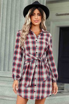 Polyester. Lightweight and comfortable to wear. Features: Women's layered mini dress in classic plaid, soft flannel fabric, button placket, front waist tie for a casual and stylish look. Design: The simple design does not pick the figure. No matter your size, you can control it. Style: Plaid is a big trend every fall and winter. This tunic dress can also be worn as a flannel shirt coat. Looks great with jeans, boots or heels and more. Applicable Occasions: Autumn women's long sleeve dresses are Plaid Shirt Dress, Short Pollera, Picture Style, Plaid Tie, Plaid Dress Shirt, Long Sleeve Plaid Shirt, Plaid Fashion, Long Sleeve Plaid, Vestido Casual