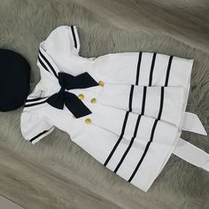 Super Cute For Dress-Up Or Halloween! New Without Tags White Short Sleeve Costume Dress, Fitted Sailor Dress With Short Sleeves, Sailor Style Short Sleeve Fitted Dress, Fitted Black Dress For School, White Long Sleeve School Dress, Black Fitted Dress For School, Cute Black School Dress, White Cotton Halloween Dress, White Cotton School Dress