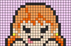 an image of a pixellated face with orange and black squares in the shape of a woman