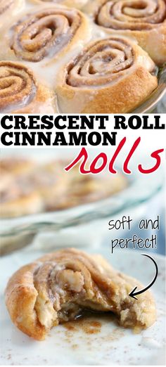 a close up of cinnamon rolls on a pan with the words crescent roll cinnamon rolls