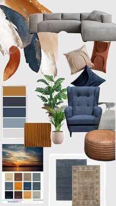 an assortment of furniture and decor items arranged in a collage