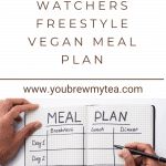 a person writing on a notebook with the words watchers freestyle style vegan meal plan