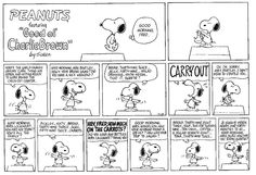 the peanuts comic strip is shown in black and white, with an image of snoop's