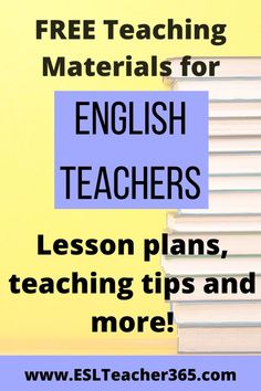 a stack of books with the text free teaching materials for english teachers lesson plans, teaching tips and more