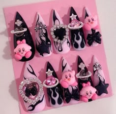 Raven Nails, Kirby Nails, Frog Nails, Diy Rhinestone Nails, Vampire Nails, Junk Nails, Trending Nails, Gothic Nails, Ombre Acrylic Nails