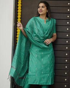 Mangala: Emerald Green “Raw Silk with jacquard design and straight cut pants” – effortless elegance for any occasion. ✨ #Thalir” Size available - S to XXL Straight Cut Pants, Jacquard Design, Effortless Elegance, Churidar, Raw Silk, Straight Cut, Emerald Green