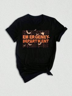 Introducing our captivating ER Nurse  T-shirt that combines the essence of Halloween and the resilience of Emergency Nurses! This Spooky Nurse Shirt is the perfect Halloween Gift for anyone in the Emergency Medicine field, especially New Grad Nurses or those working in the Emergency Department.  Designed with attention to detail, this shirt features a chillingly adorable Halloween Ghoul  sporting a classic nurse cap, surrounded by hauntingly delightful ghosts . The ER Halloween Shirt showcases t Halloween Themed Relaxed Fit Shirt With Letter Print, Halloween Relaxed Fit Shirt With Letter Print, Black Slogan T-shirt For Halloween, Emergency Department Shirts, Halloween Nurse Shirt Svg, Halloween Nurse Shirts, Halloween Nurse Tshirt, New Grad Nurse, Halloween Horror Short Sleeve T-shirt