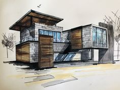 a drawing of some kind of building that looks like it is made out of wood