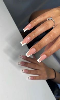 White French Tapered Square Nails, Medium Deep French Nails, Square French Tips Acrylic Nails, French Acrylics Square, White Típ Nails, French Mani Acrylic, Deep French Nails Square, Squared Acrylics Medium Design, Squoval Nails Design French