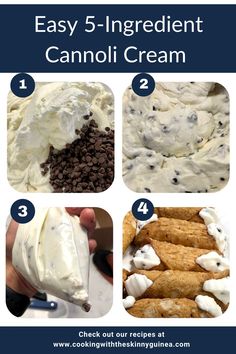 the steps to make an easy 5 ingredient cannoli cream recipe with chocolate chips and marshmallows