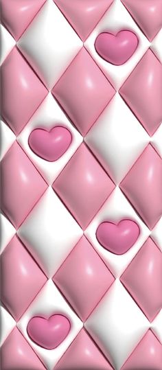 pink and white squares with hearts on them are arranged in the shape of an abstract pattern