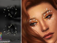 two pictures with different types of eyes and hair, one has gold glitters on it