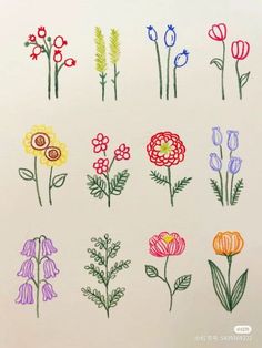 the flowers are drawn on paper with colored pencils