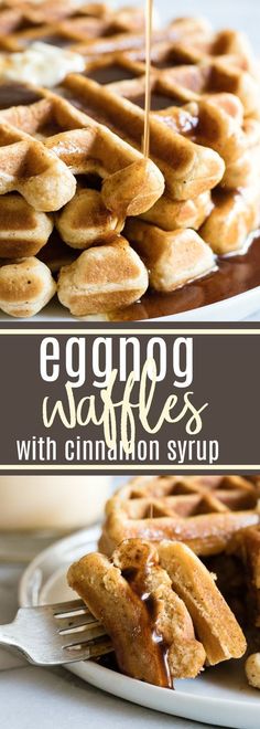 eggnog waffles with cinnamon syrup are the perfect breakfast or brunch treat