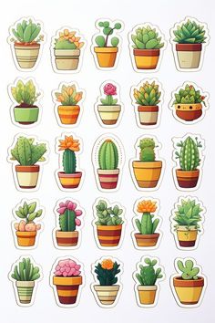 a bunch of potted plants stickers on a white background