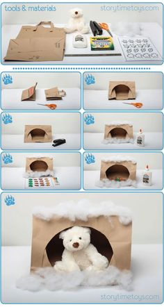 the instructions for how to make a dog house out of paper bags and cardboard boxes