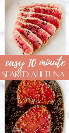 four different types of food with the words easy 10 minute seared ahuta