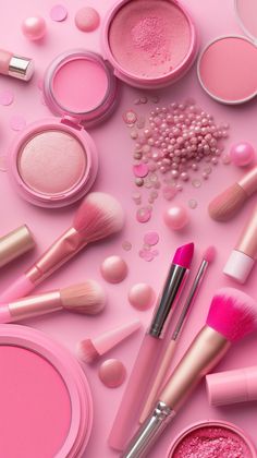 Pink Makeup Aesthetic Wallpaper, Makeup Aesthetic Photography, Cosmetic Background Design, Makeup Wallpaper Aesthetic, Pink Makeup Products Aesthetic, Cosmetic Wallpaper, Makeup Backgrounds Wallpapers, Cosmetics Wallpaper, Makeup Aesthetic Wallpaper