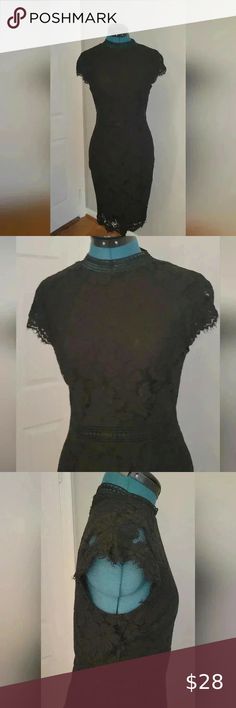 H&M Size S Black Mid Length Lace Dress with High-Neck