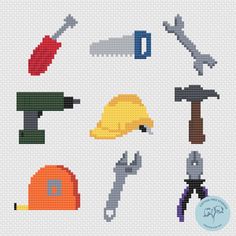 the cross stitch pattern shows different types of tools