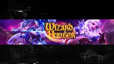 the banner for wizard hunter is displayed in front of a dark background with neon lights