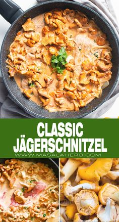 the cover of classic jagerschnitzel is shown in three different photos