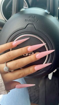 Xl Long Acrylic Nails Almond, Long Stilleto Nails Design Fall, Plain Nail Inspo Acrylic, Long Acrylic Nails Pointy, Pink Stellio Nails, Medium Long Almond Nails, Basic Stiletto Nails, Exotic Stiletto Nails, Stiletto Nails Fall Colors