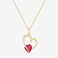 Features: Quick ShipJewelry Closure: Spring Ring ClaspLink Construction: SolidSetting: ProngShape: HeartStone Cut: HeartMetal Color: YellowChain Length: 18 InchChain Width: 14.4 MillimetersPendant Length: 23mmPendant Width: 14.4mmChain Construction: BoxCare: Hand WashStone Type: 1 Lab Created Ruby, 35 Lab Created SapphireAuthenticity: Lab Created StoneBirthstone: July BirthstoneMetal: Sterling SilverNecklace Type: Pendant NecklacesCountry of Origin: Imported Sterling Silver Heart Pendant, Jewelry Sale, Silver Heart Pendant, Red Ruby, Sterling Silver Heart, Heart Pendant Necklace, Silver Heart, Spring Rings, Type 1