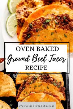 oven baked ground beef tacos recipe with lime wedges