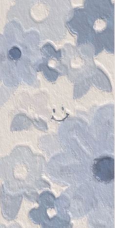 an abstract blue and white painting with circles on it's surface, in the shape of clouds