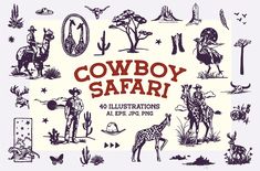 the cowboy safari illustrations are all hand drawn