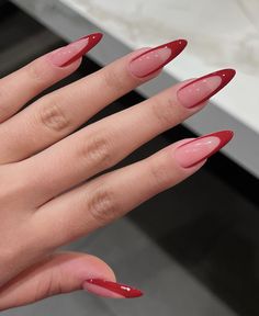 Almond Red French Tip Nails, Ruby Nails, Stitch Drawings, Sugar Nails, Sassy Nails, Red Acrylic Nails, Edgy Nails, Birthday Inspo, Glow Nails