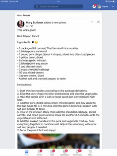 the facebook page is showing an image of food