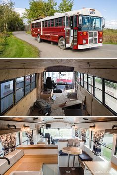 the inside and outside views of a bus