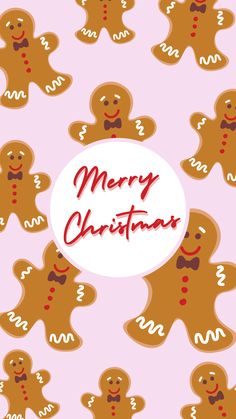 a pink background with lots of gingers and the words merry christmas written in red