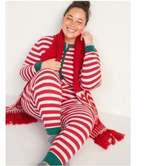 Nwt Candy Cane Red White Striped Novelty Holiday One Piece Long John Pajamas Jingle Jammies One Piece Red White Striped Pajamas Holiday Christmas Green Super Cute Cozy Red And White Candy Cane Striped One Piece Long John Style Pajamas. Pajama Collar Is Adorned With A Forest Green Collar. Excellent For The Coziest Lounging Sessions! Old Navy Jingle Jammies One Piece Thermal Pajamas Red And White Striped With Green Detail At Button Placket And Hems Grab These Before They Are Gone ! Color: Red Stri Christmas Lounge Pants, Cute Christmas Pajamas, Flannel Pajama Bottoms, Striped Pajamas, Old Navy Pajamas, Womens Christmas Pajamas, Long Johns Pajamas, Thermal Pajamas, Red Pajamas